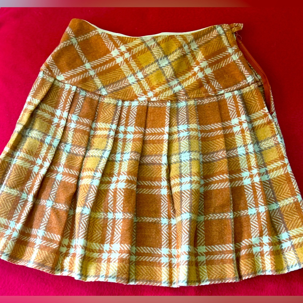 Plaid A-Line Skirt in Brown and Cream